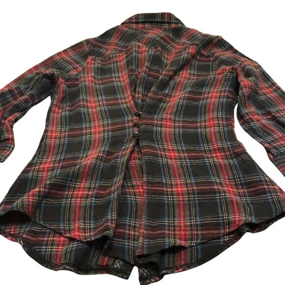 Rustic Outfitter Plaid Flannel Fitted Blouse Juniors Size Large 3/4 Sleeves - Picture 5 of 8